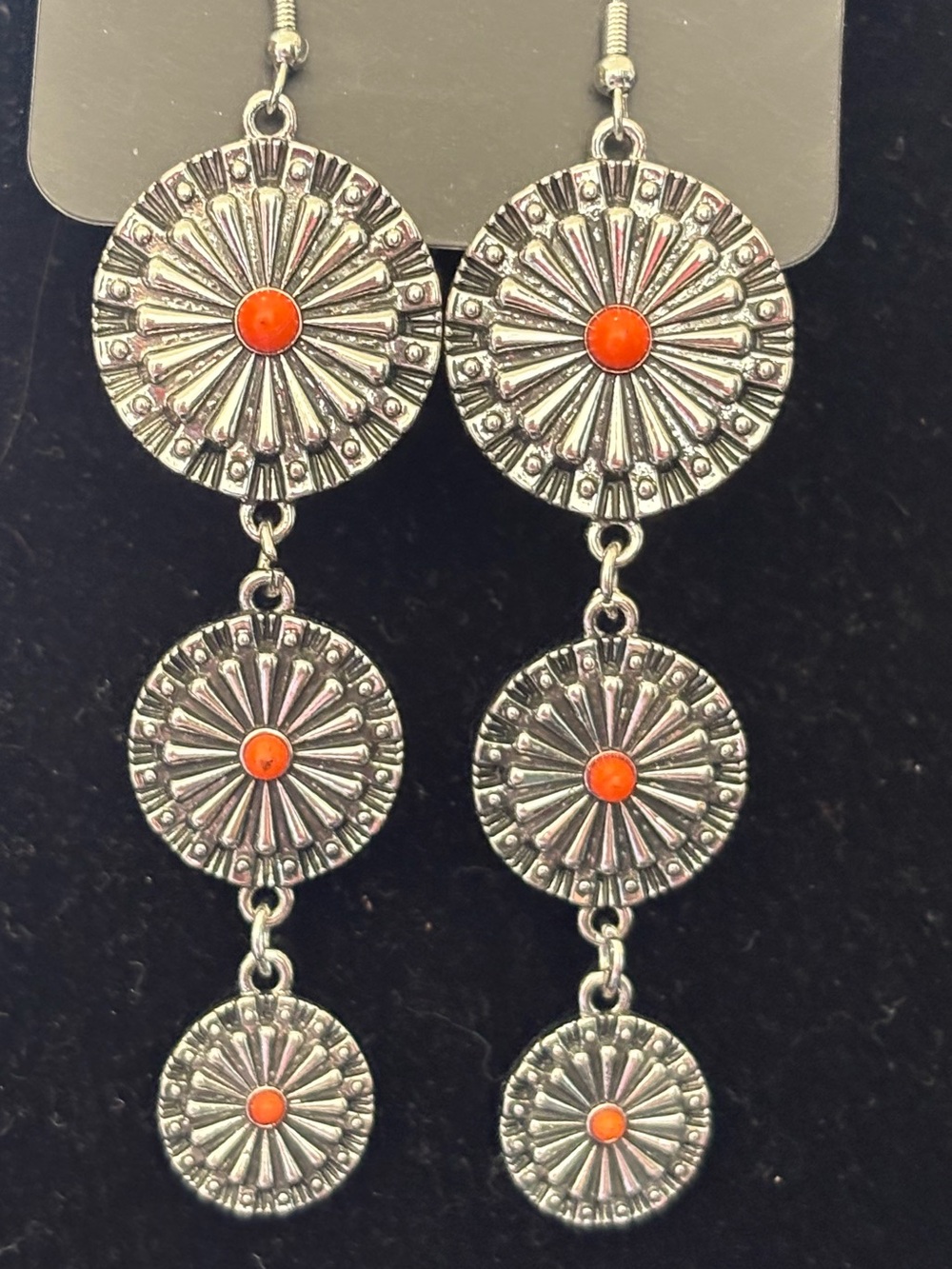 paparazzi Silver-Tone Triple Disc Earrings with Orange Centers